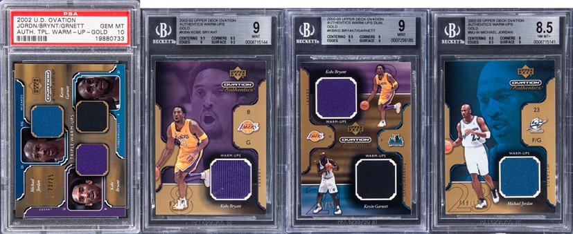 Lot Of (4) BGS Graded 2002-03 Upper Deck Ovation Authentics Game Worn Relics - Including Michael Jordan and Kobe Bryant
